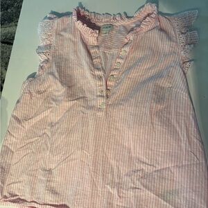 J. Crew Pink Striped Button Down Shirt with Ruffles